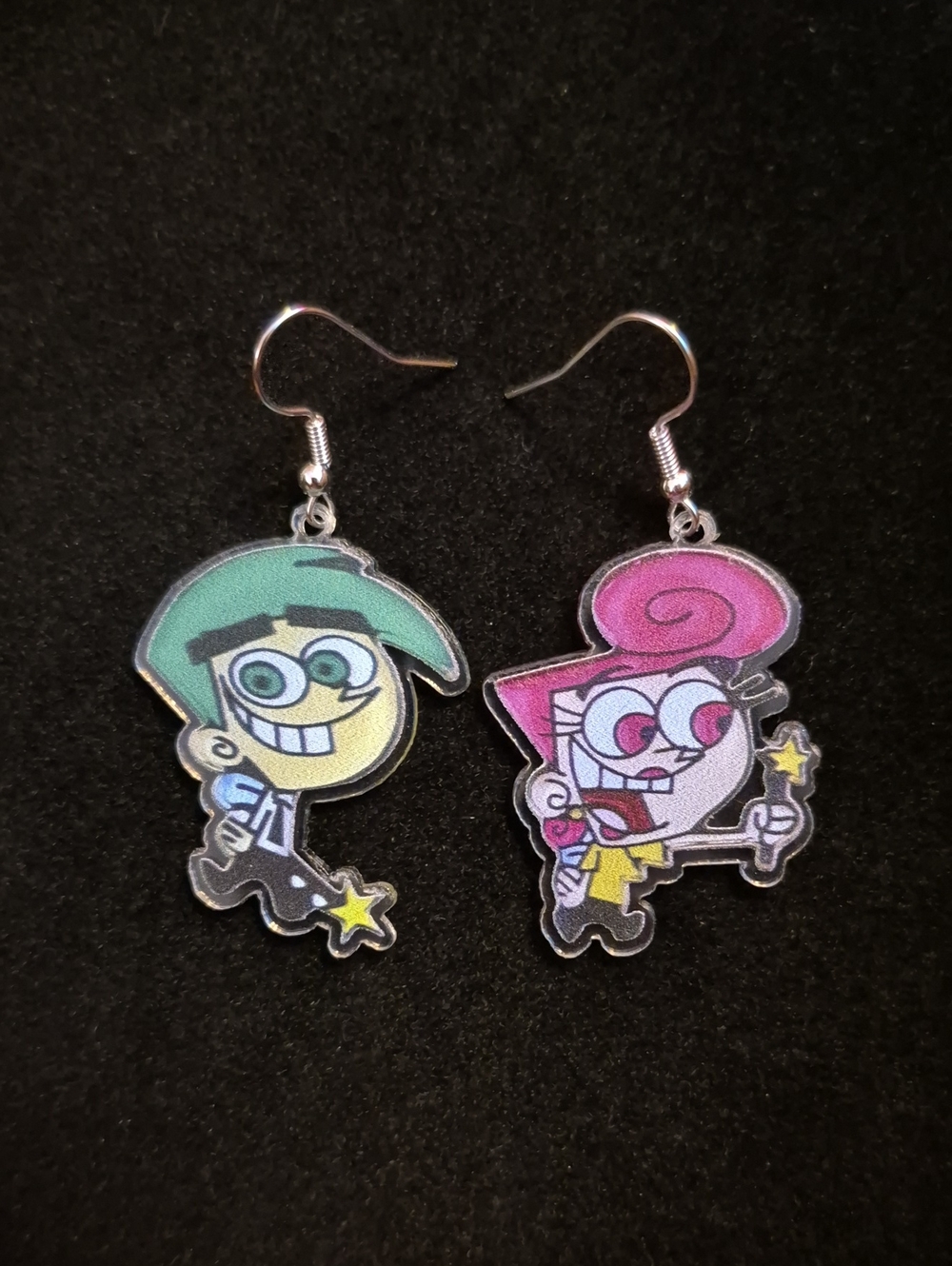 Handcrafted Fairly Odd Parents Cosmo & Wanda Nickelodeon Earrings - Pink & Green